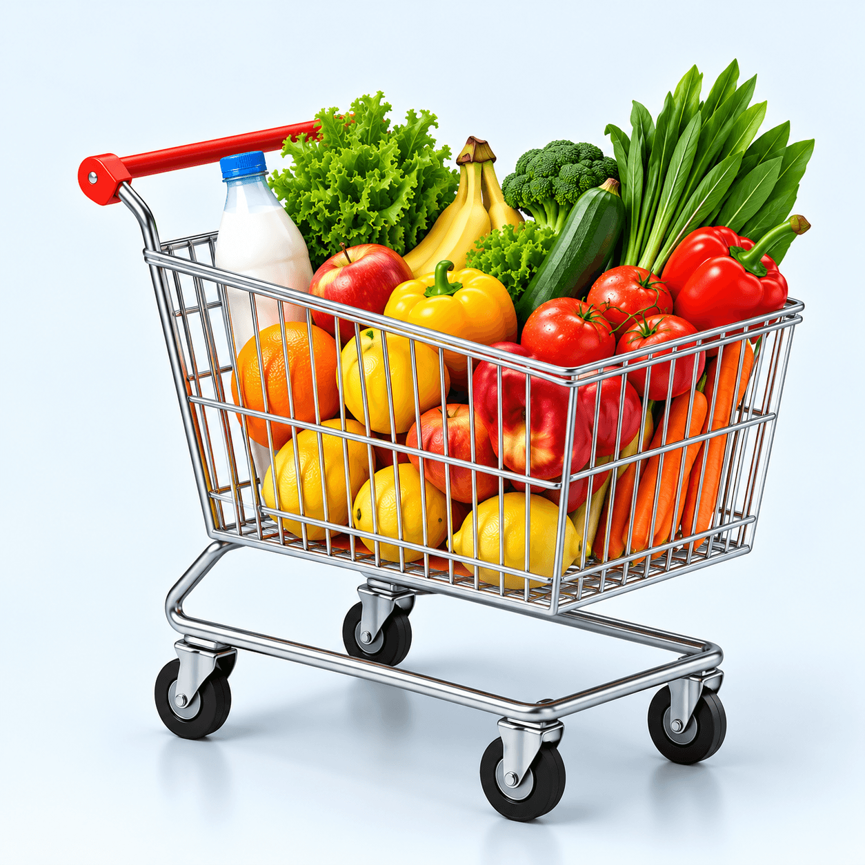 Shopping cart with groceries